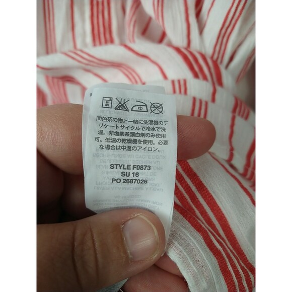 J. Crew Woman 6 Popover 1/2 Button Semi Sheer Red White Barcode Striped Collared - Picture 8 of 9